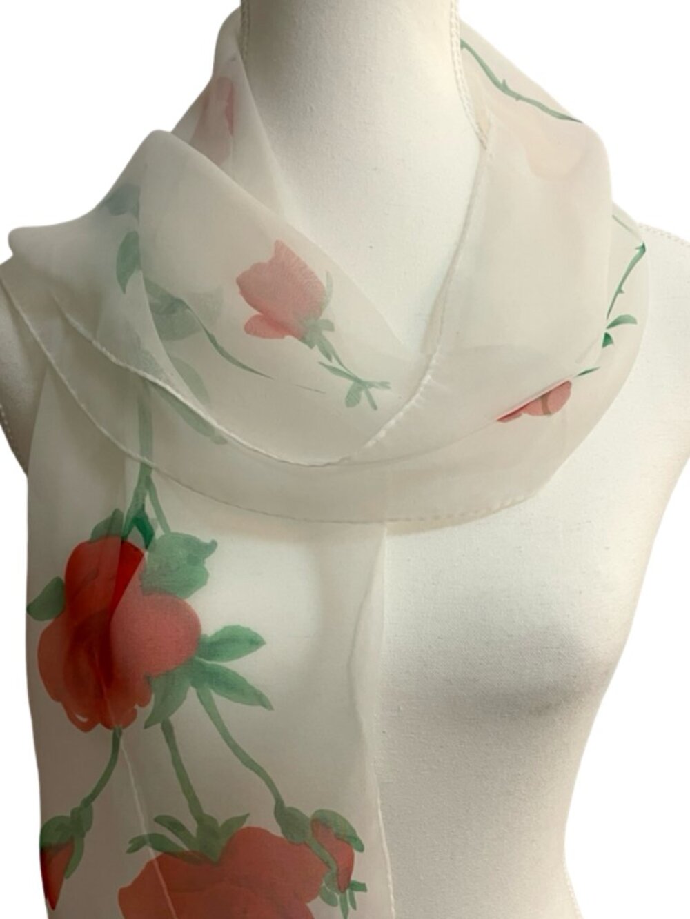 Vera Sheer Floral Scarf – White with Red Roses
